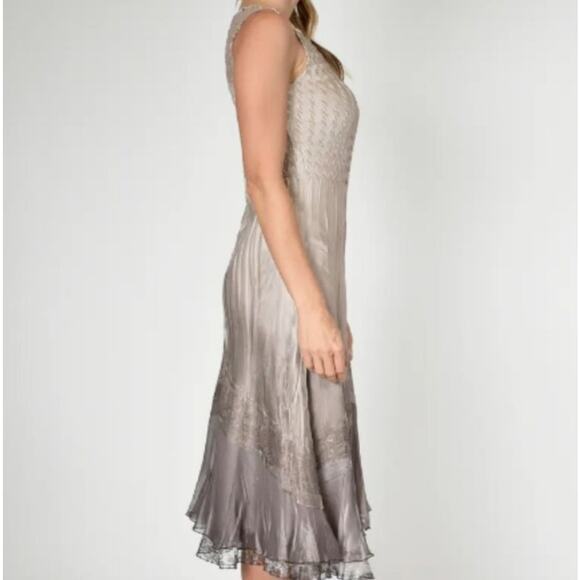 Komarov tiered charmeuse & chiffon dress in Champagne Size S - Picture 2 of 11